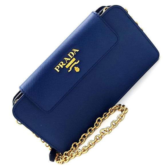 Prada Handbags - PRADA Blue Leather Saffiano Wallet
